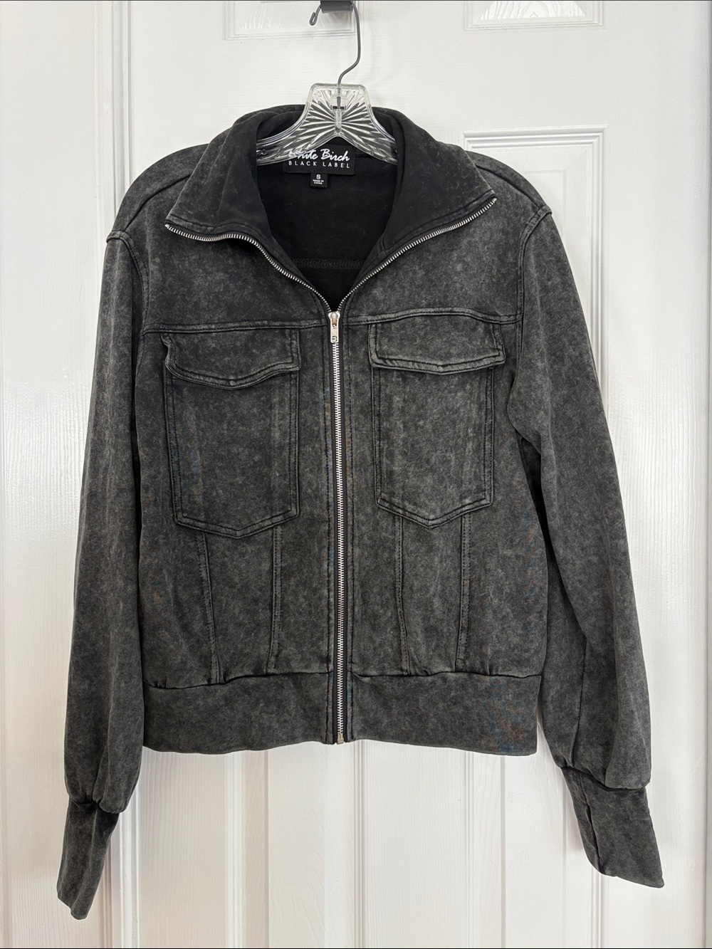 White Birch Black Label mineral Wash Black Zip Up grunge goth bikercore Jacket